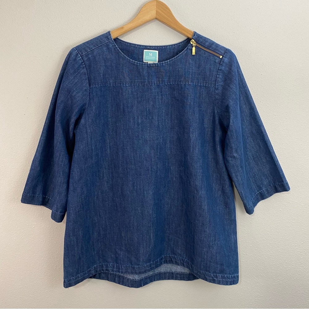 Martha Stewart Denim Short Sleeve Top‎ Women's Size Small